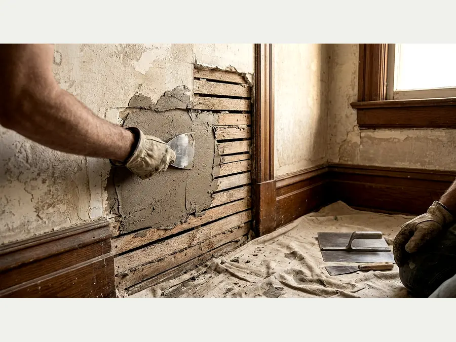 Damaged plaster wall Scranton Pennsylvania coal-era older home before repair Lackawanna County handyman